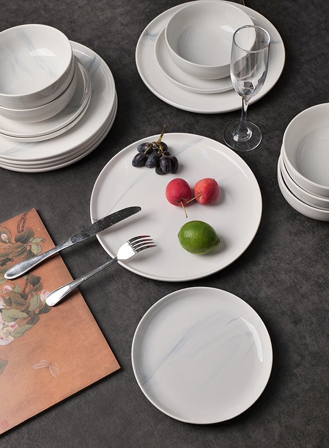 Noon East 18 piece Porcelain Dinnerware Set, Set for 6, Microwave & Dishwasher Safe, Marble White Design - Image 2